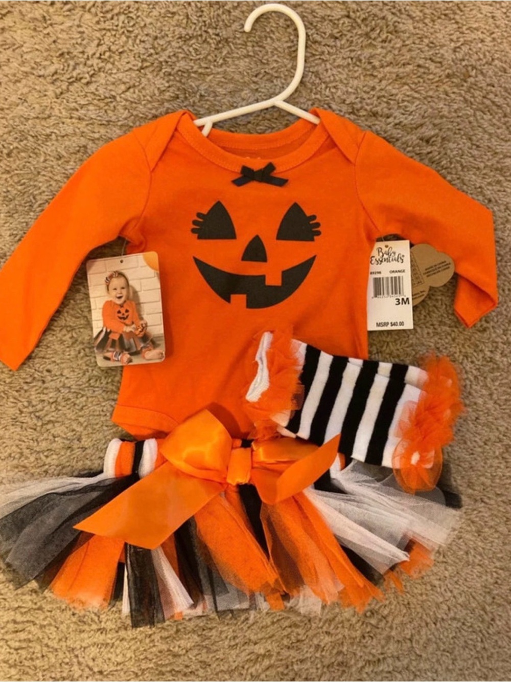 Baby Essentials Orange & Black Pumpkin Tutu Outfit